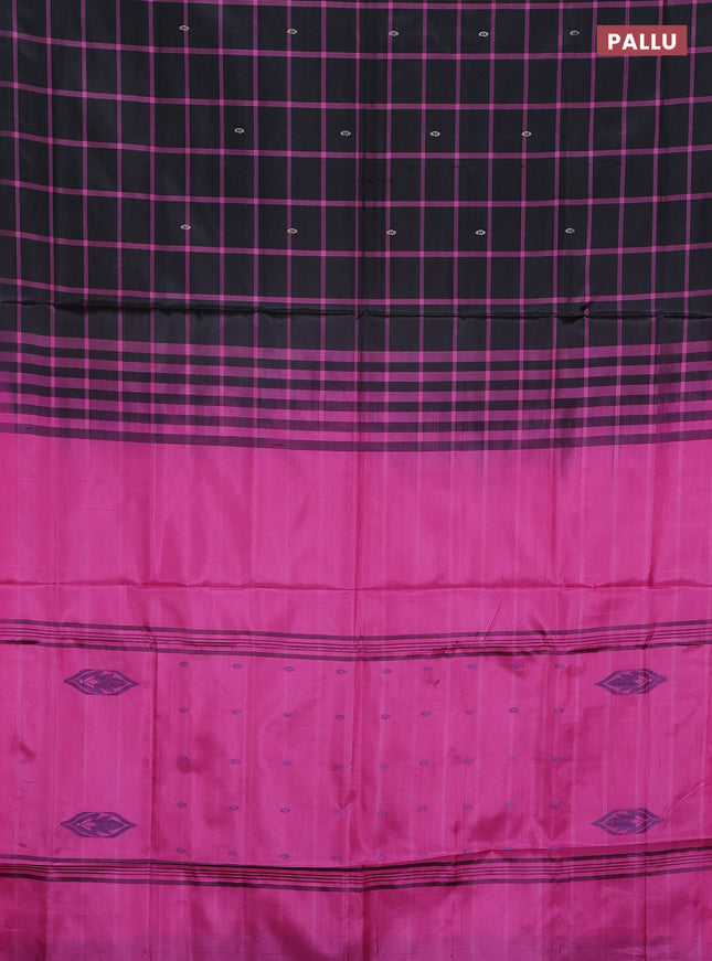 Banana pith saree black and pink with allover checked pattern and piping border