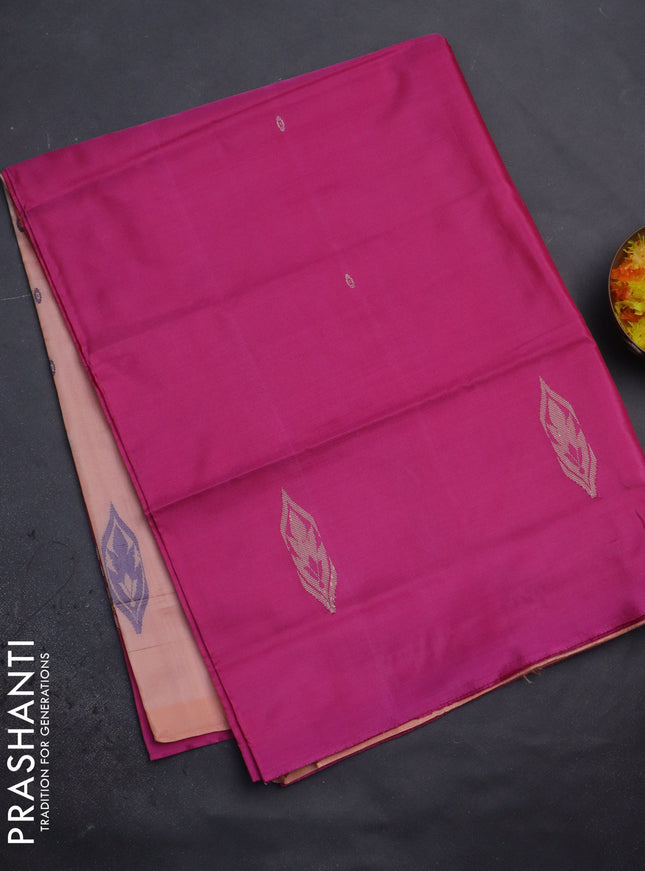 Banana pith saree pink and pale orange with thread woven buttas in borderless style