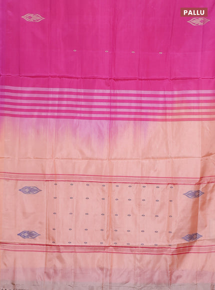 Banana pith saree pink and pale orange with thread woven buttas in borderless style