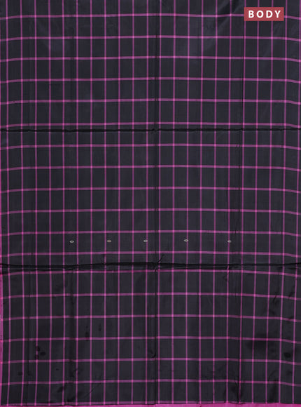 Banana pith saree black and pink with allover checked pattern and piping border