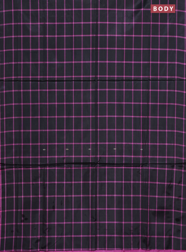 Banana pith saree black and pink with allover checked pattern and piping border