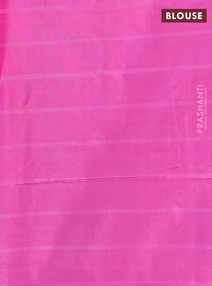 Banana pith saree black and pink with allover checked pattern and piping border