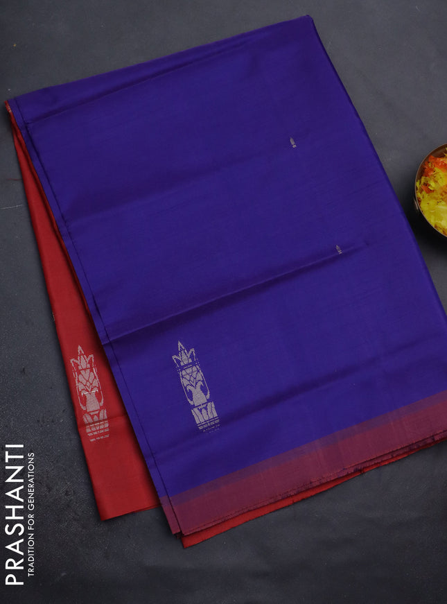 Banana pith saree violet and red with thread woven buttas and contrast border