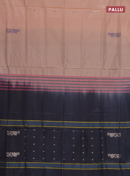 Banana pith saree sandal and black with thread woven buttas in borderless style