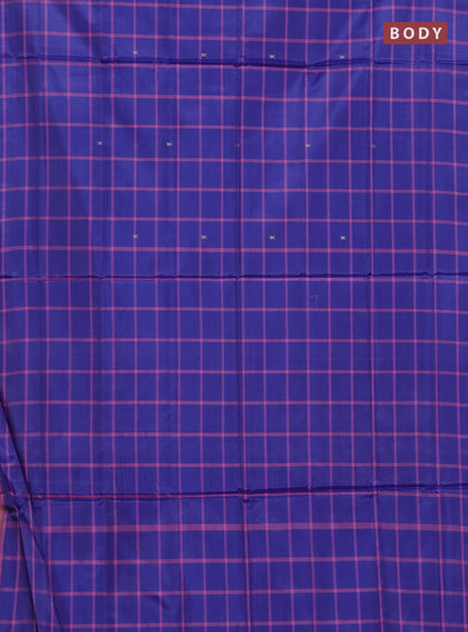 Banana pith saree blue and light pink with allover checked pattern and piping border