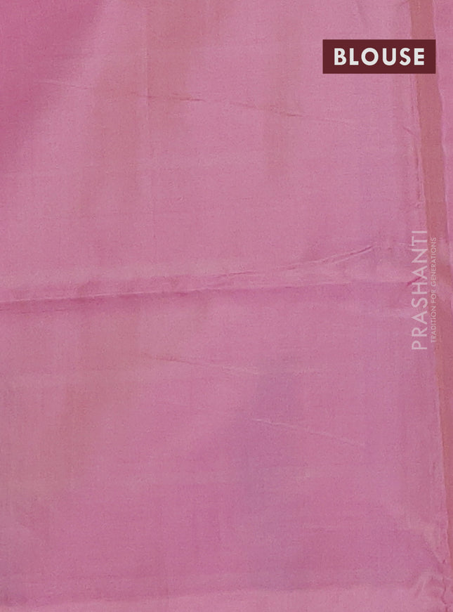 Banana pith saree blue and light pink with allover checked pattern and piping border