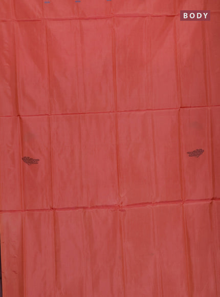 Banana pith saree orange and maroon with thread woven buttas in borderless style