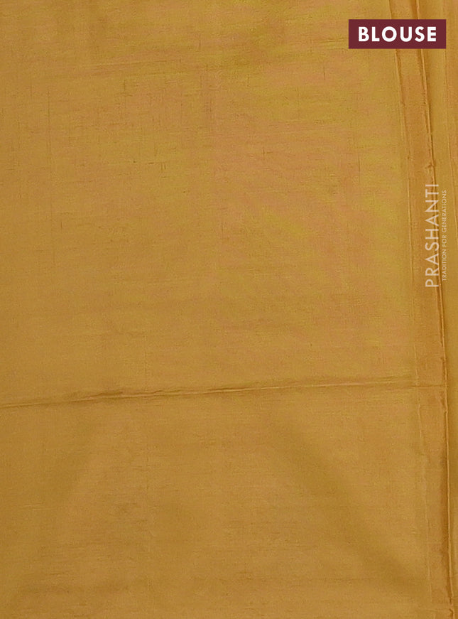 Banana pith saree teal blue and dark mustard with thread woven buttas in borderless style
