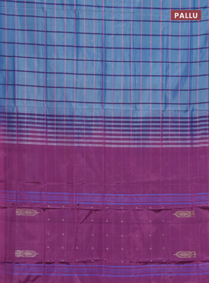 Banana pith saree blue and magenta pink with allover checked pattern and piping border