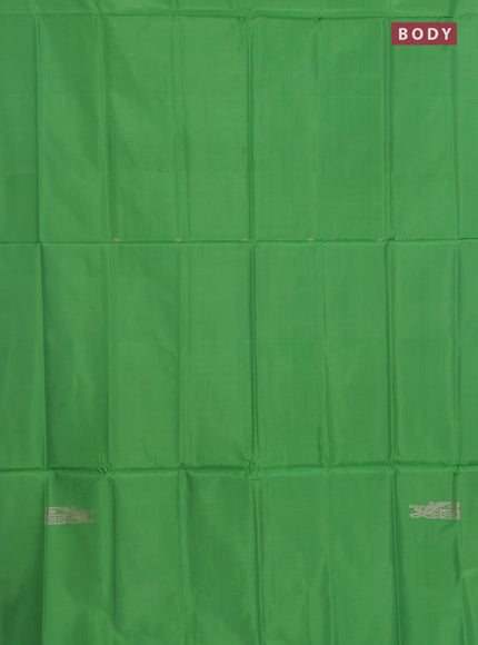 Banana pith saree green and lavender with thread woven buttas in borderless style