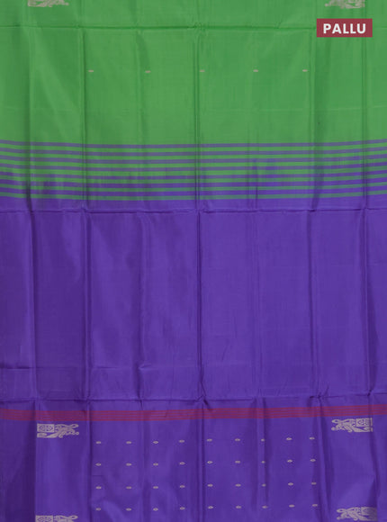 Banana pith saree green and lavender with thread woven buttas in borderless style
