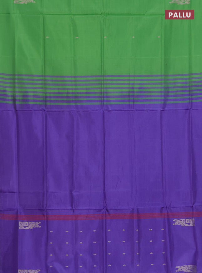 Banana pith saree green and lavender with thread woven buttas in borderless style