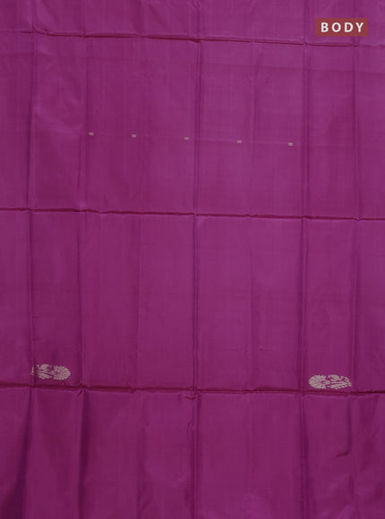 Banana pith saree purple and peach orange with thread woven buttas in borderless style