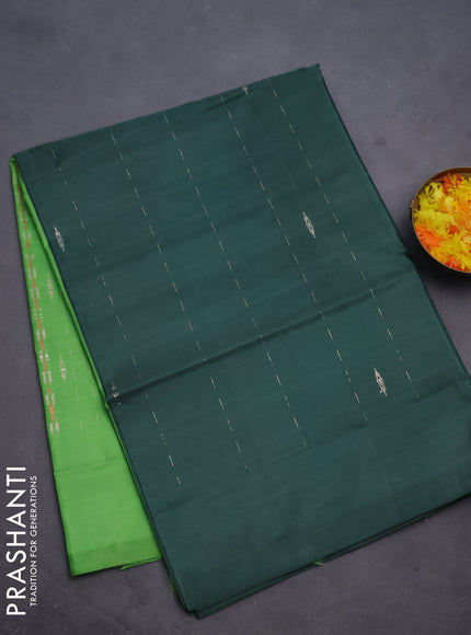 Banana pith saree dark green and light green with allover thread woven butta weaves in borderless style