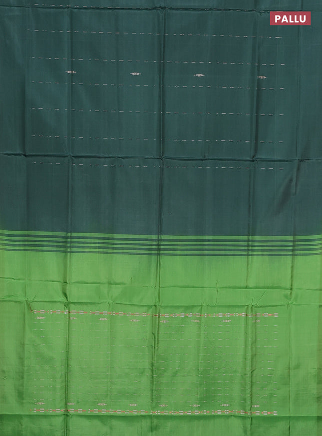 Banana pith saree dark green and light green with allover thread woven butta weaves in borderless style