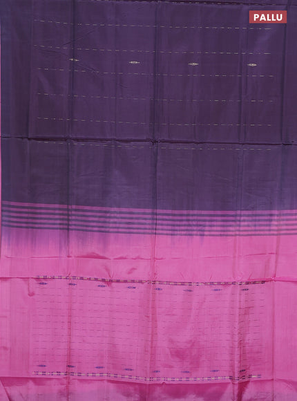 Banana pith saree wine shade and light pink with allover thread woven butta weaves in borderless style