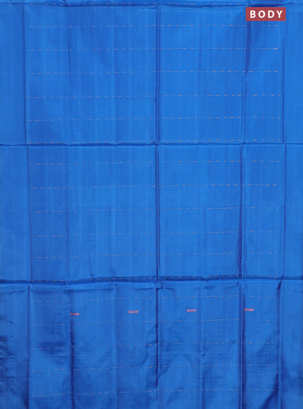 Banana pith saree blue and light green with allover thread woven butta weaves in borderless style