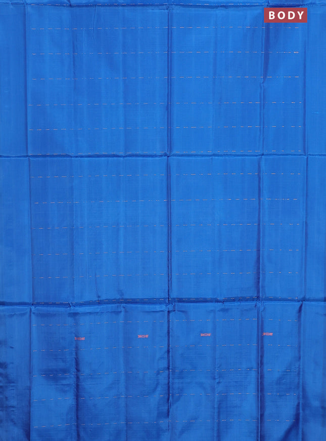 Banana pith saree blue and light green with allover thread woven butta weaves in borderless style