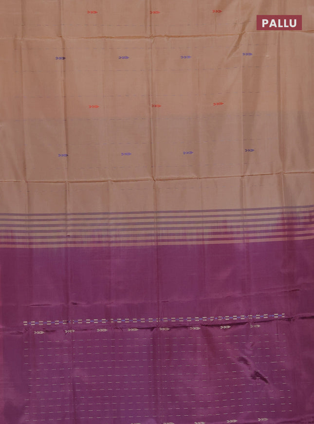 Banana pith saree sandal and wine shade with allover thread woven butta weaves in borderless style