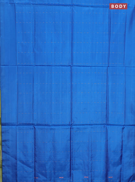 Banana pith saree cs blue and pista green with allover thread woven butta weaves in borderless style