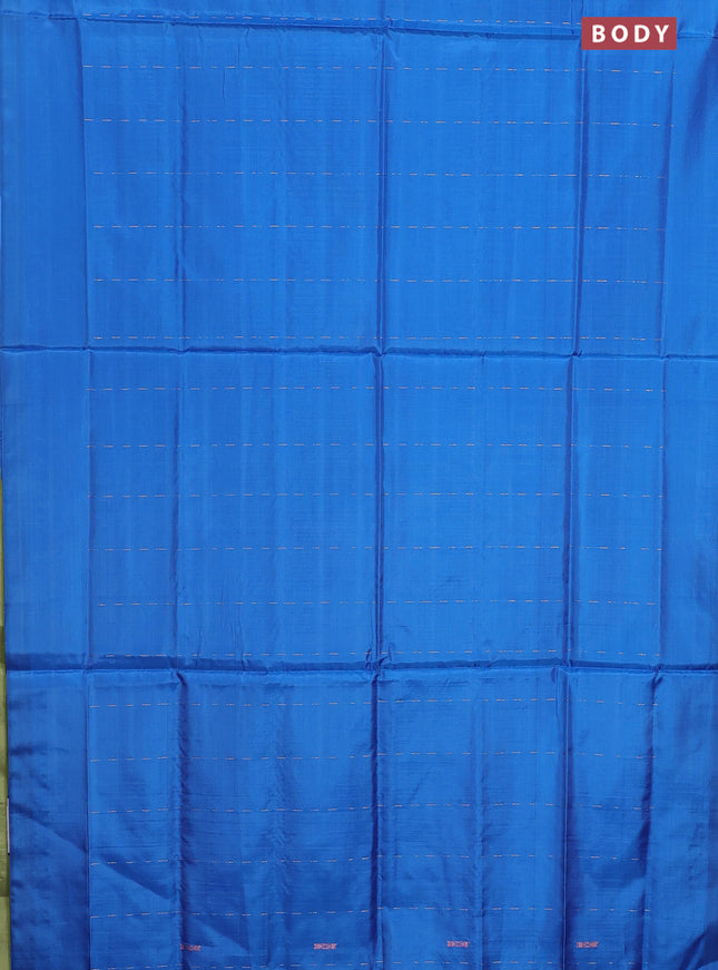 Banana pith saree cs blue and pista green with allover thread woven butta weaves in borderless style
