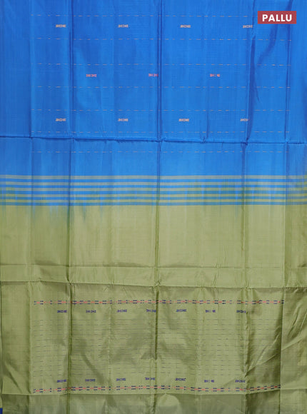 Banana pith saree cs blue and pista green with allover thread woven butta weaves in borderless style