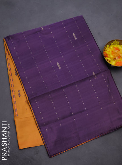 Banana pith saree wine shade and mango yellow with allover thread woven butta weaves in borderless style