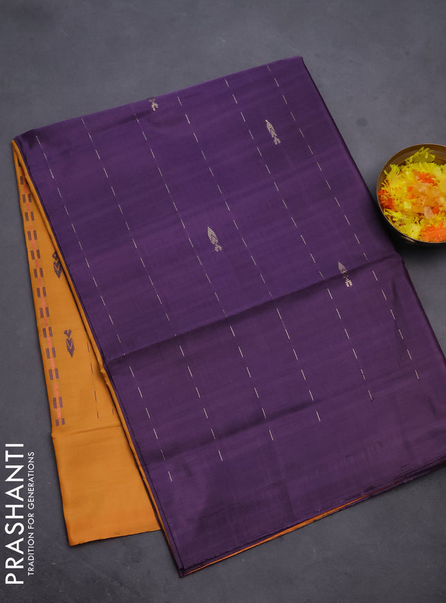 Banana pith saree wine shade and mango yellow with allover thread woven butta weaves in borderless style