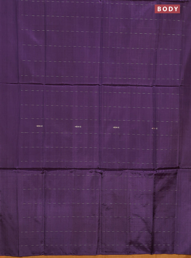 Banana pith saree wine shade and mango yellow with allover thread woven butta weaves in borderless style