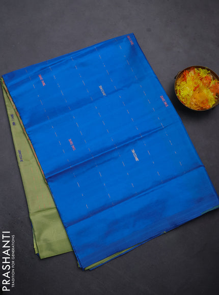 Banana pith saree cs blue and pista green with allover thread woven butta weaves in borderless style
