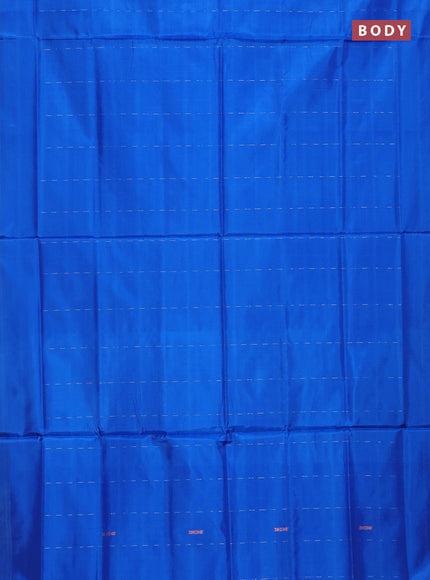 Banana pith saree cs blue and pista green with allover thread woven butta weaves in borderless style