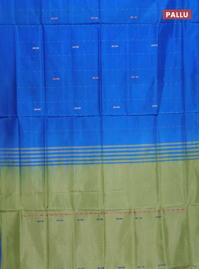 Banana pith saree cs blue and pista green with allover thread woven butta weaves in borderless style