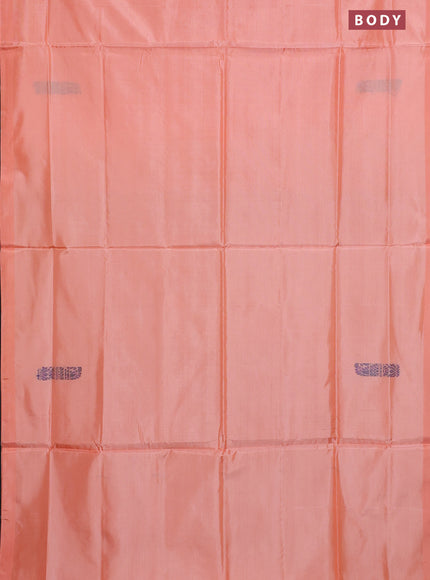 Banana pith saree peach orange and light green with thread woven buttas in borderless style