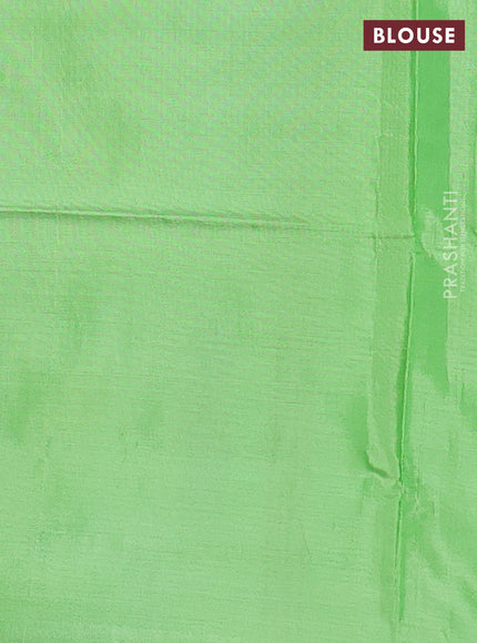 Banana pith saree peach orange and light green with thread woven buttas in borderless style