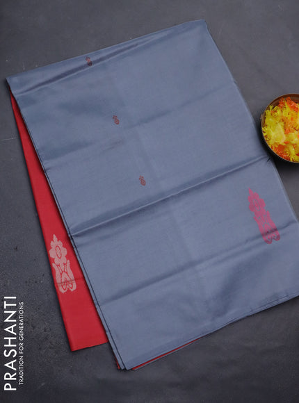 Banana pith saree grey and red with thread woven buttas in borderless style