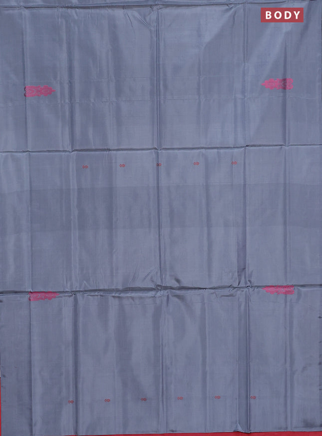 Banana pith saree grey and red with thread woven buttas in borderless style