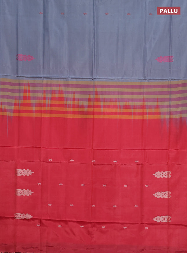 Banana pith saree grey and red with thread woven buttas in borderless style