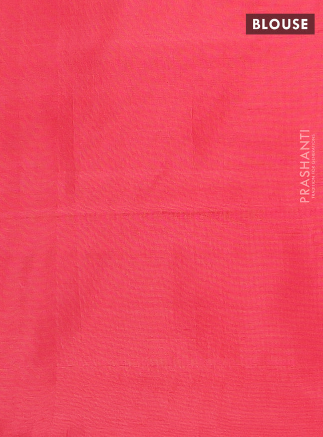 Banana pith saree grey and red with thread woven buttas in borderless style