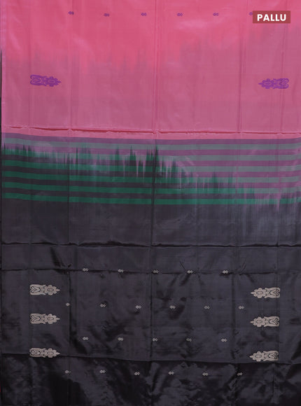 Banana pith saree light pink and coffee brown shade with thread woven buttas in borderless style