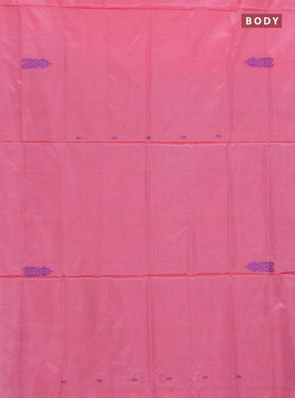 Banana pith saree light pink and green with thread woven buttas in borderless style