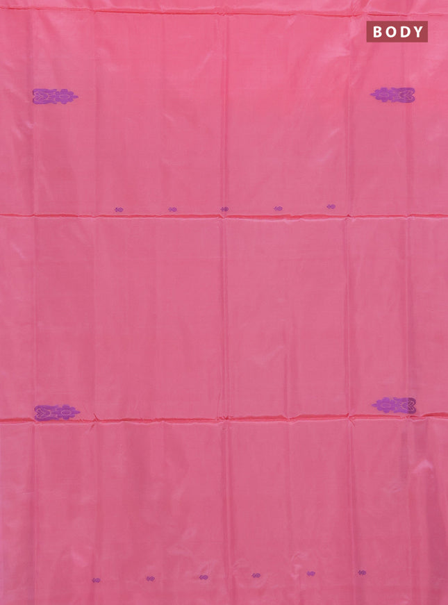 Banana pith saree light pink and green with thread woven buttas in borderless style