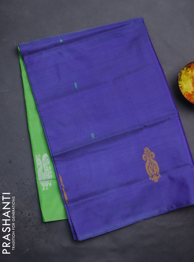 Banana pith saree lavender and light green with thread woven buttas in borderless style