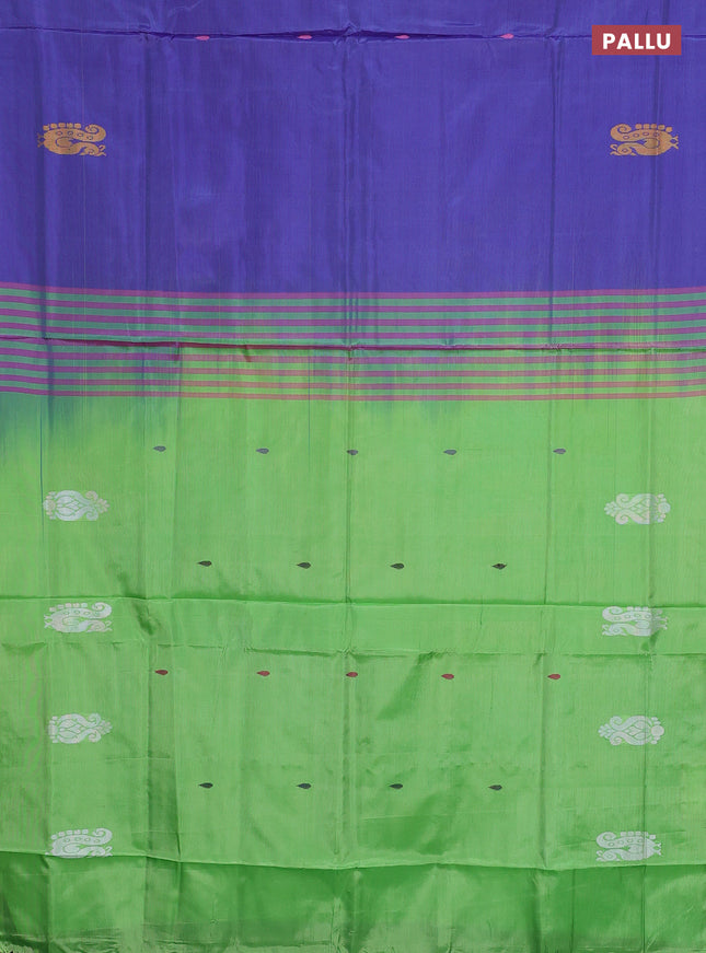 Banana pith saree lavender and light green with thread woven buttas in borderless style