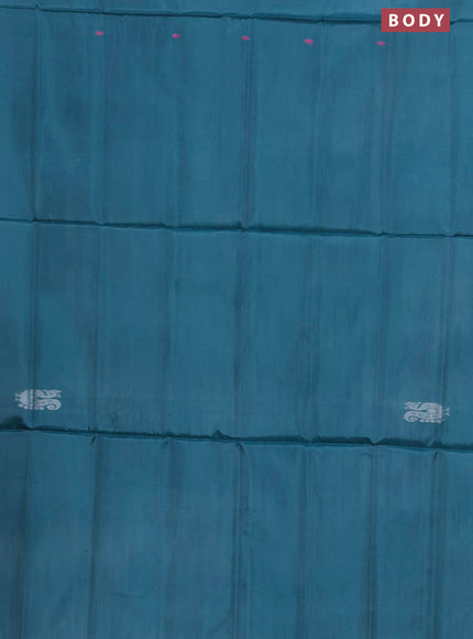 Banana pith saree teal blue and pale yellow with thread woven buttas in borderless style