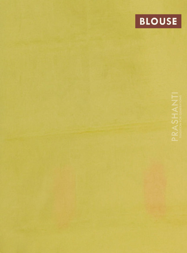 Banana pith saree teal blue and pale yellow with thread woven buttas in borderless style