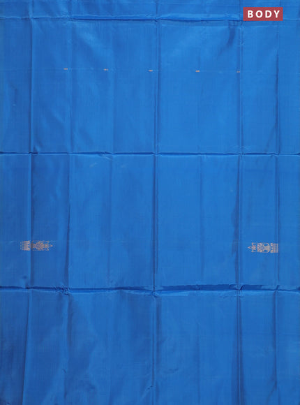 Banana pith saree blue and red with thread woven buttas in borderless style