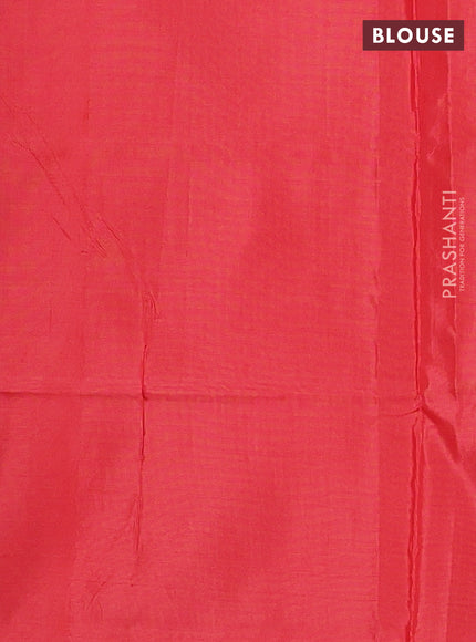 Banana pith saree blue and red with thread woven buttas in borderless style