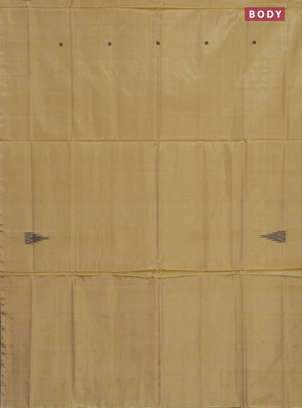 Banana pith saree pale yellow and teal green shade with thread woven buttas in borderless style