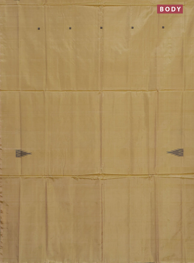 Banana pith saree pale yellow and teal green shade with thread woven buttas in borderless style