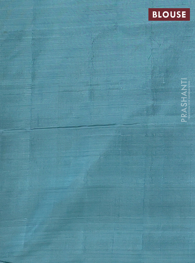 Banana pith saree pale yellow and teal green shade with thread woven buttas in borderless style